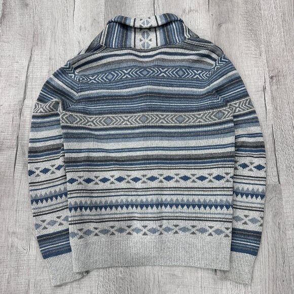 Faherty Cardigan Mens Large Blue Aztec Sweater Shawl Neck Soft Button Front - Picture 7 of 10